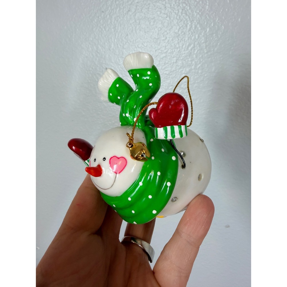 Carlton Cards Christmas Ornament White Flying Snowman Polka‎ Dot Scarf Vintage